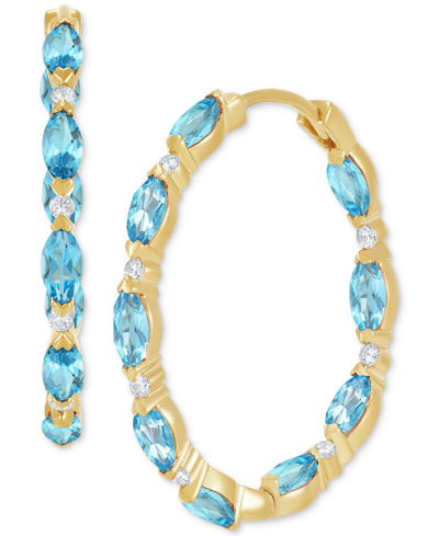 Macy's Amethyst (2-1/3 Ct. T.w.) & White Topaz (1/4 Ct. T.w.) In & Out Small Hoop Earrings In 14k Gold, 0.8 In Blue Topaz