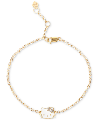 Macy's Hello Kitty Diamond Accent & Enamel Link Bracelet In 10k Gold In Yellow Gold