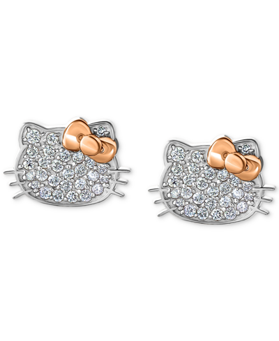 Macy's Hello Kitty Diamond Pave Stud Earrings (1/4 Ct. T.w.) In 10k White & Rose Gold In White Gold