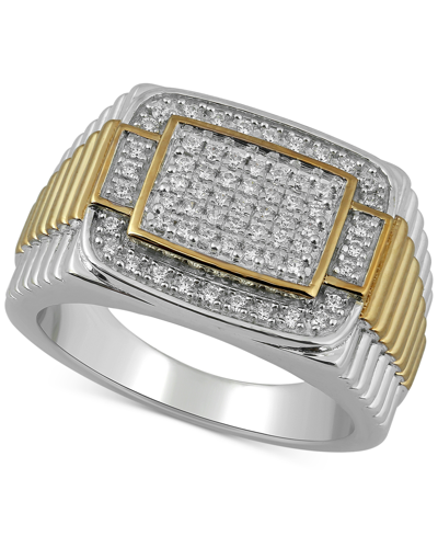 Macy's Men's Diamond Two-tone Cluster Ring (1/2 Ct. T.w.) In 18k Gold Over Silver