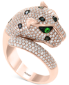 EFFY COLLECTION EFFY BLACK & WHITE DIAMOND (1-1/2 CT. T.W.) & TSAVORITE (1/20 CT. T.W.) SIGNATURE PANTHER RING IN 14