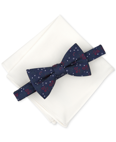 Bar Iii Men's Weldon Floral Bow Tie & Pocket Square Set, Created For Macy's In Navy