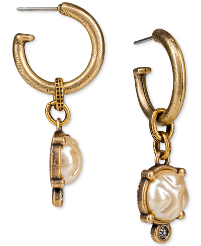 Patricia Nash Gold-tone Pave & Imitation Pearl Charm Hoop Earrings In Antique Gold