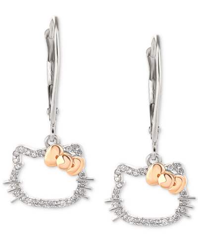 Macy's Hello Kitty Diamond Silhouette Leverback Earrings (1/6 Ct. T.w.) In 10k White & Rose Gold In White Gold