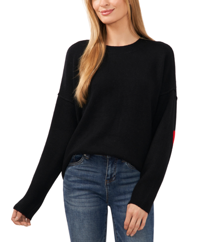 Cece Women's Elbow Hearts Long-sleeve Crewneck Sweater In Rich Black