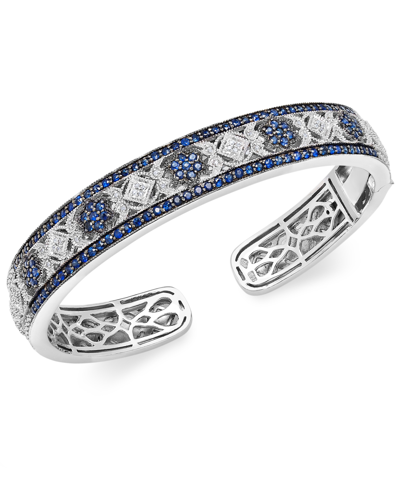 Macy's Sapphire (2-3/4 Ct. T.w.) And Diamond (1/10 Ct. T.w.) Cuff Bangle Bracelet In Sterling Silver