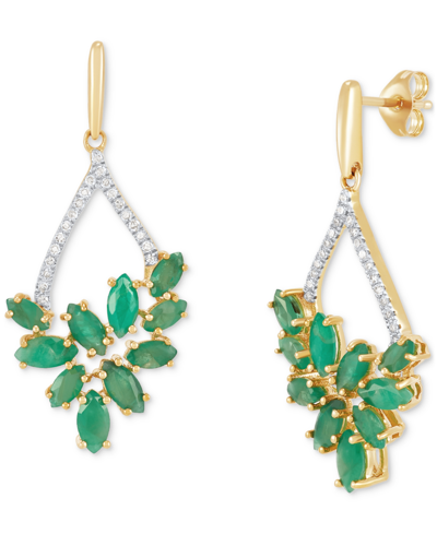 Macy's Emerald (2-5/8 Ct. T.w.) & Diamond (1/8 Ct. T.w.) Vine Inspired Drop Earrings In 14k Gold