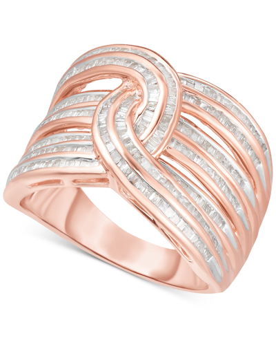 Macy's Diamond Baguette Interwoven Statement Ring (1 Ct. T.w.) In Rose Gold-plated Sterling Silver (also Av In Rose Gold,silver