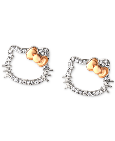 Macy's Hello Kitty Diamond Silhouette Stud Earrings (1/8 Ct. T.w.) In 10k White & Rose Gold In White Gold