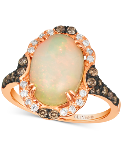 Le Vian Chocolatier Neopolitan Opal (2-7/8 Ct. T.w.) & Diamond (3/8 Ct. T.w.) Halo Ring In 14k Rose Gold In K Strawberry Gold Ring