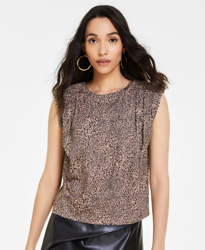 Bar Iii Women's Printed Cotton Pleated-shoulder Top, Created For Macy's In Hannah Chth A
