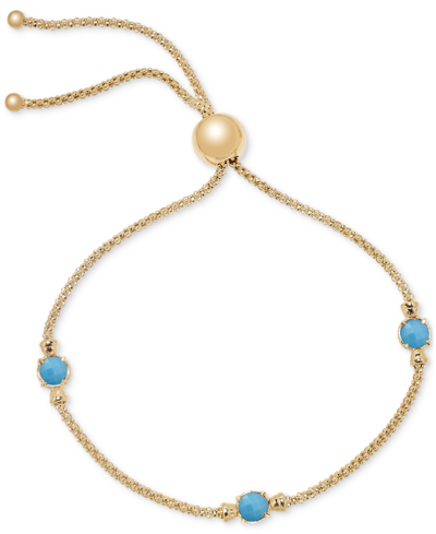 Macy's Lab Grown Onyx Popcorn Link Bolo Bracelet In 14k Gold-plated Sterling Silver (also Available In Lapi In Turquoise