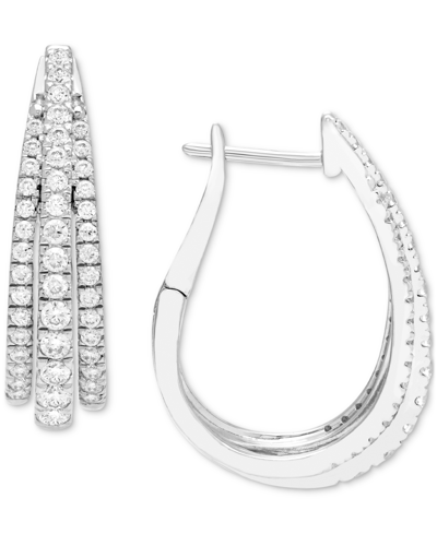 Macy's Diamond Triple Row Oval Hoop Earrings (1 Ct. T.w.) In 14k White Gold