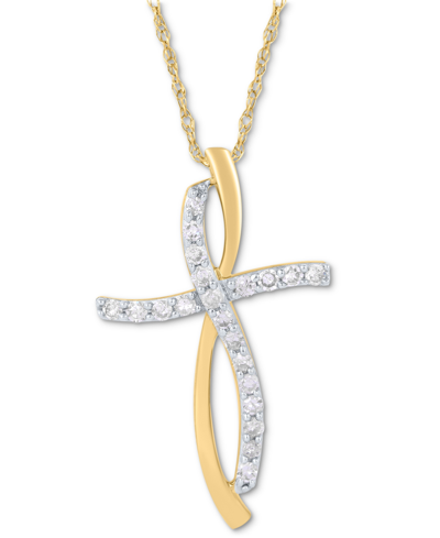 Macy's Diamond Curved Cross 18" Pendant Necklace (1/4 Ct. T.w.) In 10k Gold In Yellow Gold