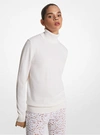 Michael Kors Joan Turtleneck Tulle Knit Sweater In White