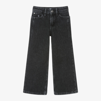 Calvin Klein Kids' Girls Black High Rise Wide Leg Jeans