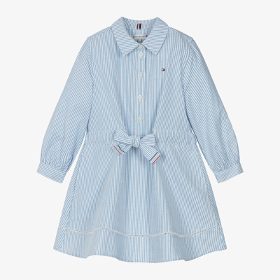 Tommy Hilfiger Babies' Girls Blue Cotton Striped Shirt Dress