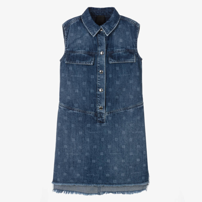 Givenchy Kids' 4g-pattern Denim Dress In Blue