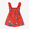 LAPIN HOUSE GIRLS RED COTTON TROPICAL FLOWERS DRESS