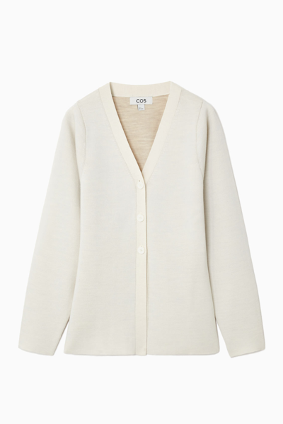 Cos Waisted Double-faced Wool Cardigan In White