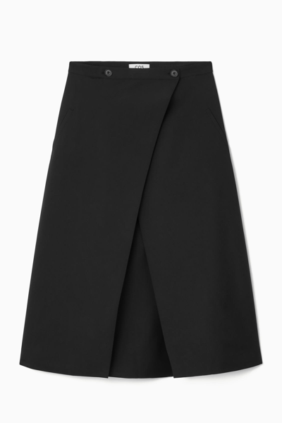 Cos Tailored Wool Midi Wrap Skirt In Black