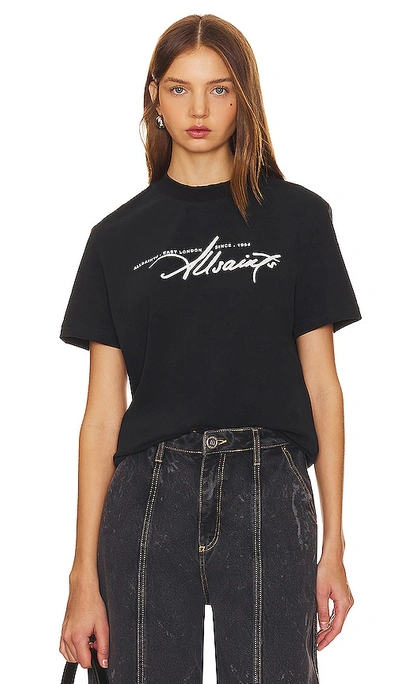 Allsaints Womens Black Callie Boyfriend Graphic-print Organic-cotton T-shirt