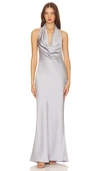 Norma Kamali Halter Drape Bias Gown In Silver