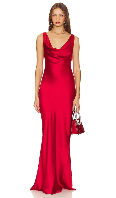 Norma Kamali Deep Drape Neck Gown In Tiger Red