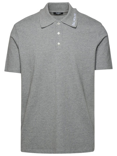 Balmain Stitch Collar Polo Straight Fit Clothing In Grey