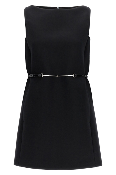 Gucci Women Horsebit Belt Dress In Black