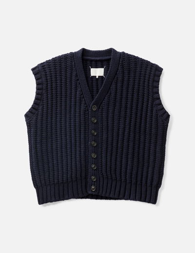 Maison Margiela Wool Vest Cardigan In Blue
