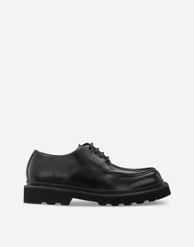 Dolce & Gabbana Calfskin Derby Shoes In Black