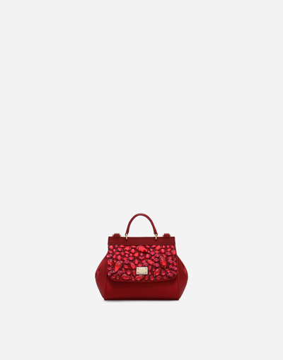 Dolce & Gabbana Satin Mini Sicily Handbag In Red