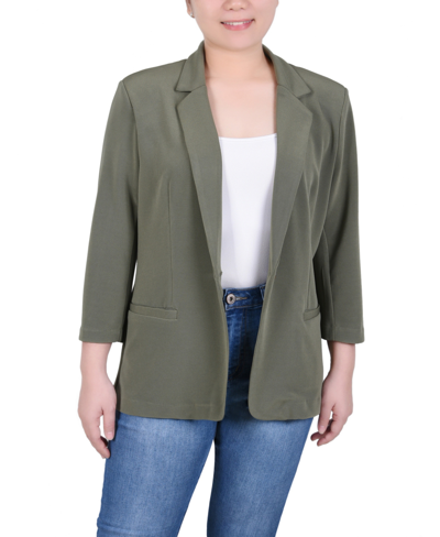 Ny Collection Women's 3/4 Sleeve Heavy Jacquard Knit Jacket In Burnt Olive