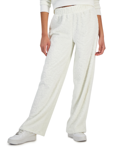 Crave Fame Juniors' Cozy Faux-fur Wide-leg Pants In Ivory Stars