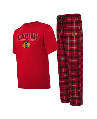 Concepts Sport Men's  Red, Black Chicago Blackhawks Arctic T-shirt And Pajama Pants Sleep Set In Red,black