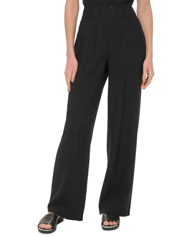 Dkny Women's Top-stitched Crinkle Trousers In Black