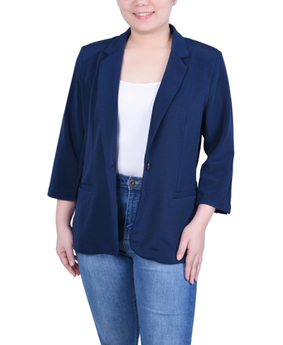 Ny Collection Women's 3/4 Sleeve Heavy Jacquard Knit Jacket In Navy