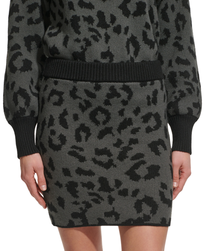 Dkny Jeans Women's Animal-print Pull-on Mini Sweater Skirt In Granite,black