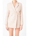 Endless Rose Sequin Tweed Long Sleeve Blazer Romper In Pink
