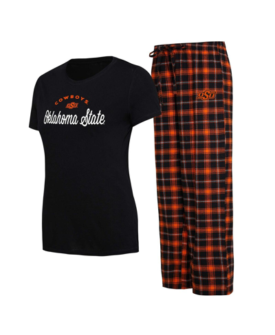 Concepts Sport Women's  Black, Orange Oklahoma State Cowboys Arctic T-shirt And Flannel Pants Sleep S In Black,orange