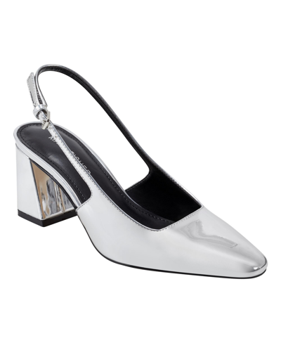 Marc Fisher Women's Lethe Block Heel Pointy Toe Dress Pumps In Silver- Manmade