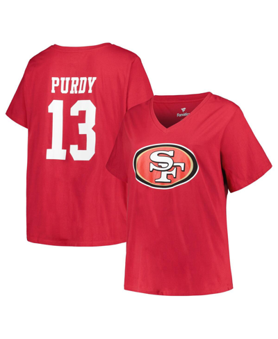 Fanatics Women's  Brock Purdy Scarlet San Francisco 49ers Plus Size Player Name And Number V-neck T-s