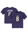 NIKE TODDLER BOYS AND GIRLS NIKE LAMAR JACKSON PURPLE BALTIMORE RAVENS PLAYER NAME AND NUMBER T-SHIRT