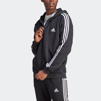 Adidas Originals Adidas Men's Essentials 3-stripes Regular-fit Full-zip Fleece Hoodie, Regular & Big & Tall In Black