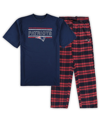 Concepts Sport Men's  Navy, Red Distressed New England Patriots Big And Tall Flannel Sleep Set In Navy,red