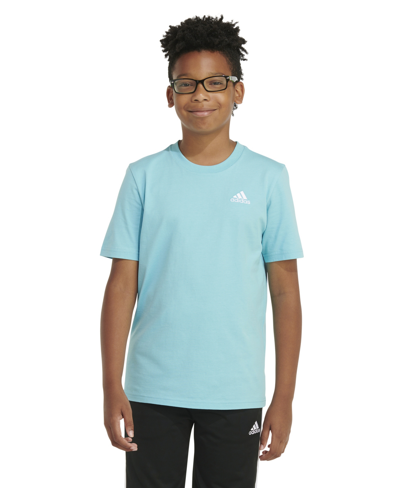 Adidas Originals Kids' Big Boys Short Sleeve Essential Embroidered Logo T-shirt In Light Aqua