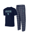 CONCEPTS SPORT MEN'S CONCEPTS SPORT NAVY, GRAY SEATTLE KRAKEN ARCTIC T-SHIRT AND PAJAMA PANTS SLEEP SET