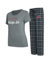 CONCEPTS SPORT WOMEN'S CONCEPTS SPORT CHARCOAL, GRAY WASHINGTON STATE COUGARS ARCTIC T-SHIRT AND FLANNEL PANTS SLEE