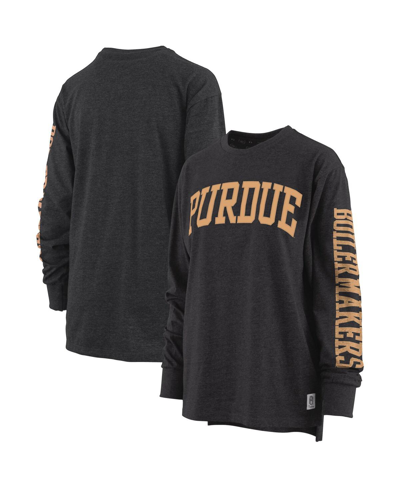 Pressbox Women's  Heathered Black Purdue Boilermakers Two-hit Canyon Long Sleeve T-shirt